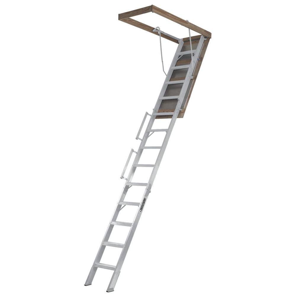 Louisville Ladder Everest 10 ft. - 12 ft. 22.5 in. x 63 in. Aluminum Attic Ladder with 350 lb. Load Capacity AL228P