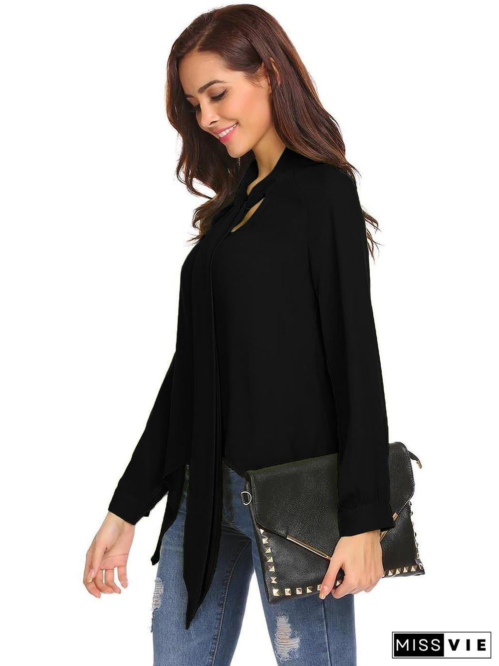 Flowy Chiffon Bow Blouse