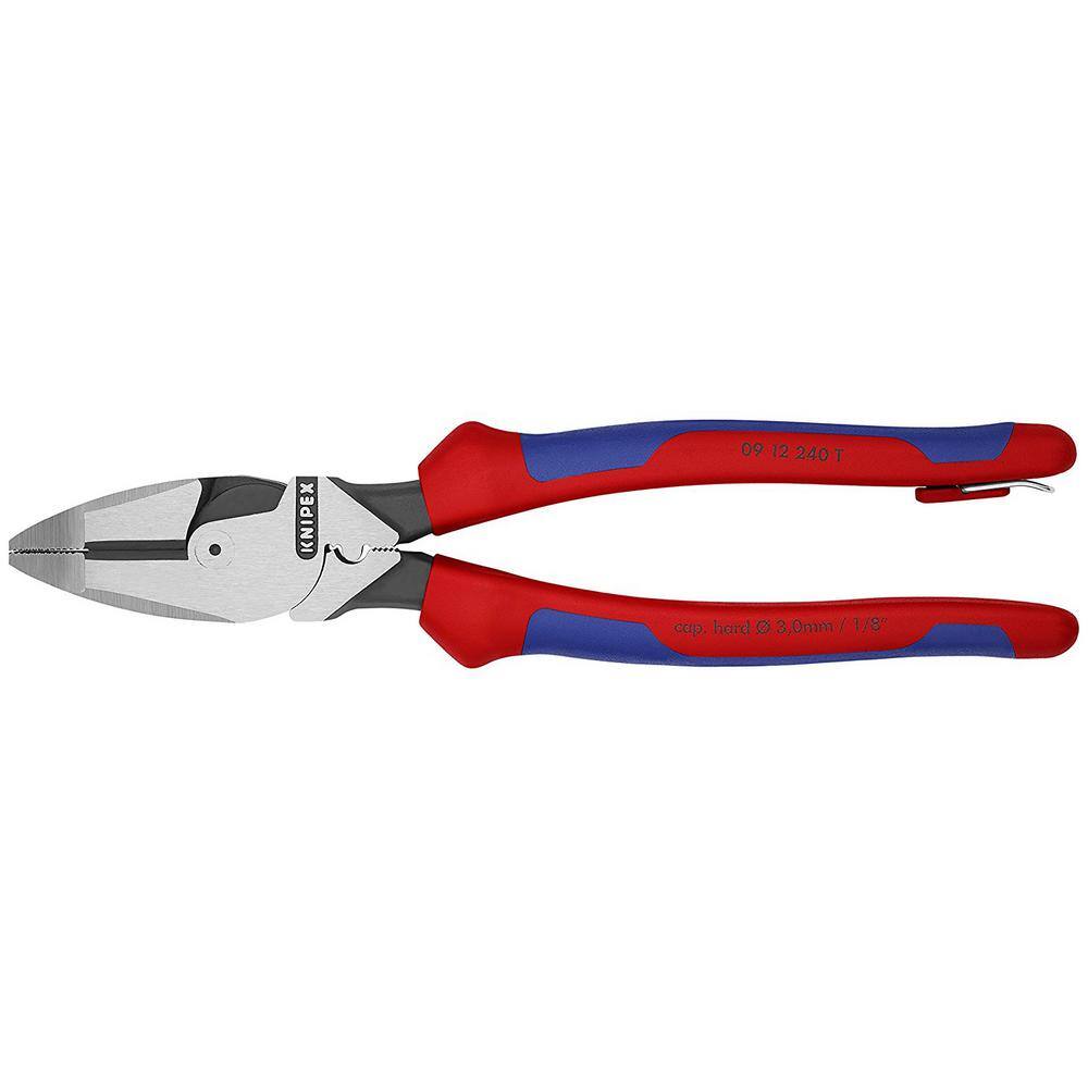 KNIPEX 9-12 in. Ultra-High Leverage Lineman's Pliers with Fish Tape Puller Crimper and Tether Attachment 09 12 240 T BKA