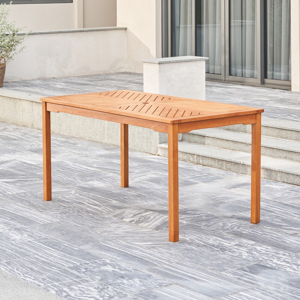 Vifah Olina Honey Fish Bone Eucalyptus Wooden Patio Dining Table