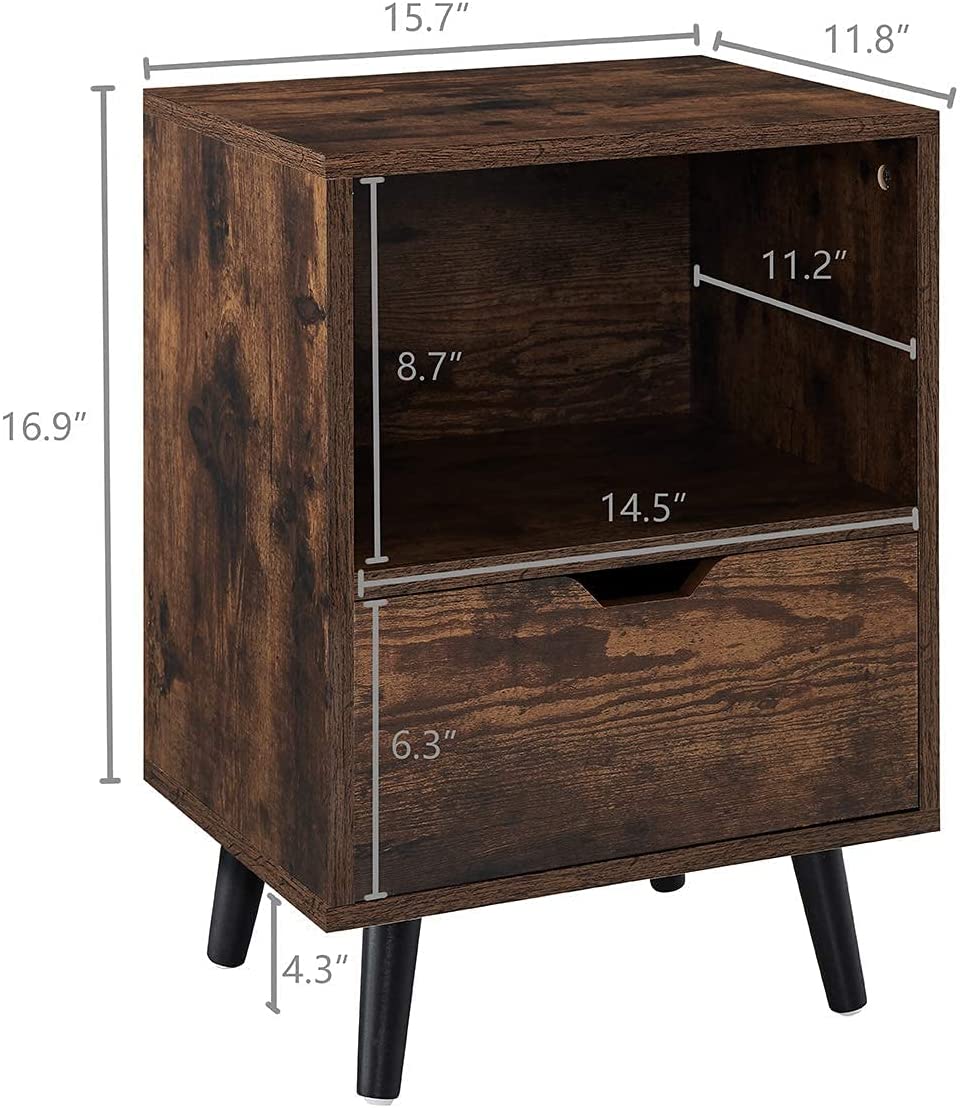 Nightstand Modern Side End Sofa Table Night Stand with Drawer for Living Room Bedroom, Rustic Brown