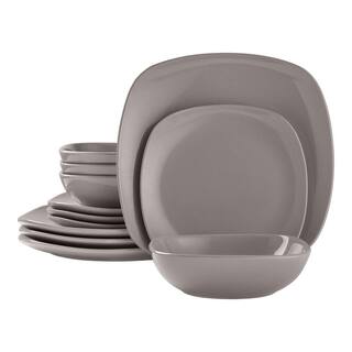 StyleWell 12-Piece Soft Square Stoneware Dinner Set in Shadow Gray (Service for 4) HD2112015