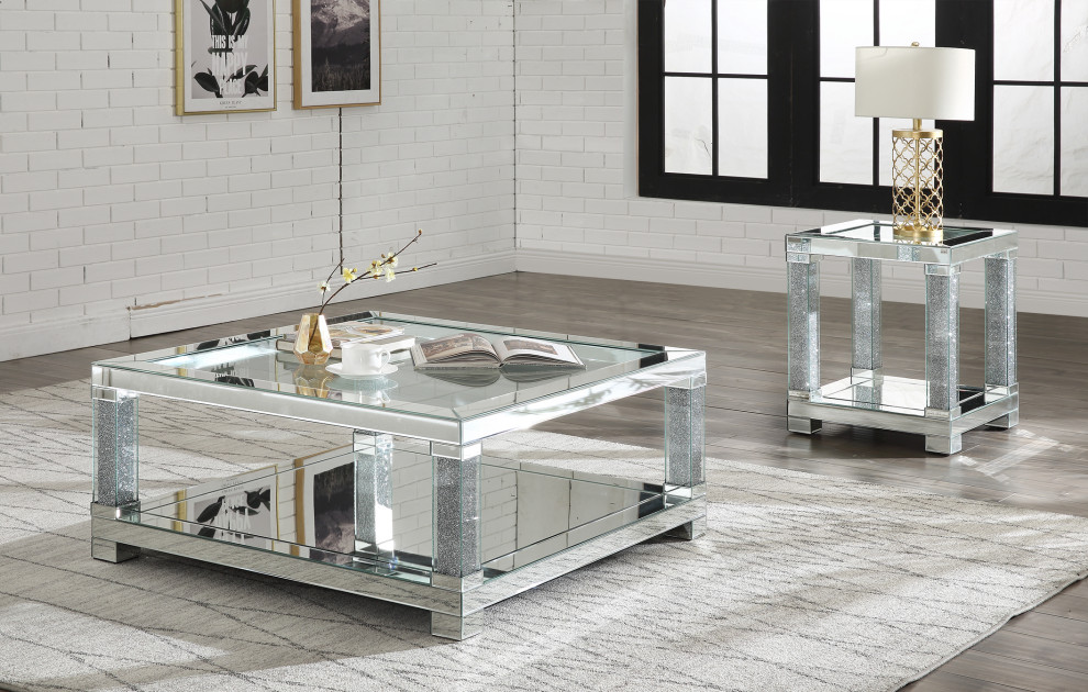 ACME Noralie End Table  Mirrored and Faux Diamonds   Contemporary   Side Tables And End Tables   by GwG Outlet  Houzz