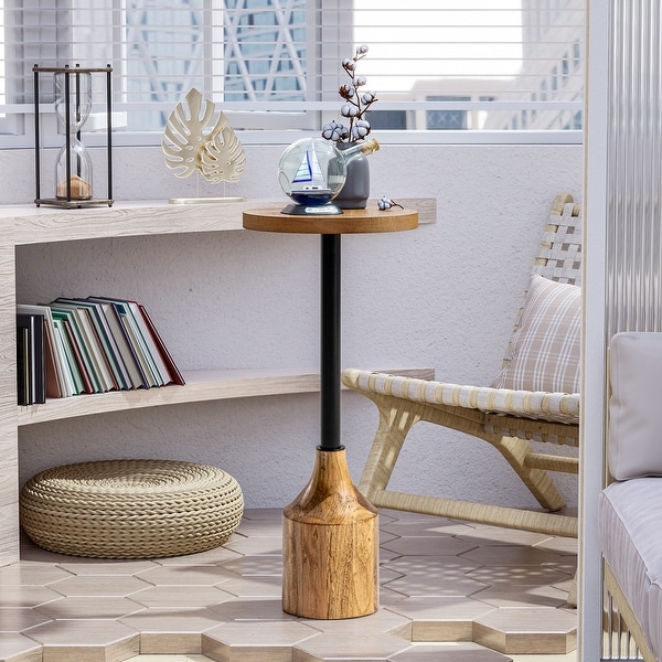 COZAYH Farmhouse Pedestal End table， Rustic Wood Drink Table with Base， Round Martini Table for Small Space Living Room