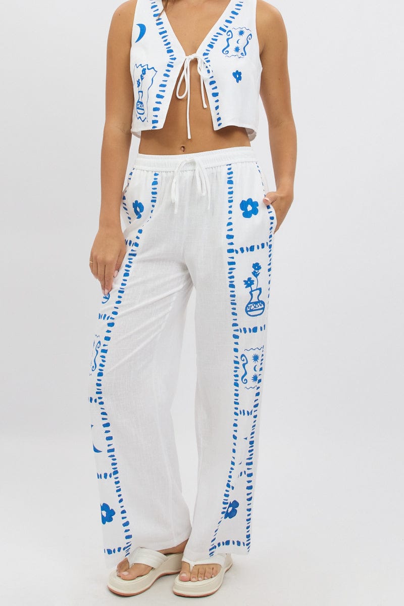 White Wide Leg Pants Elasticated Waist