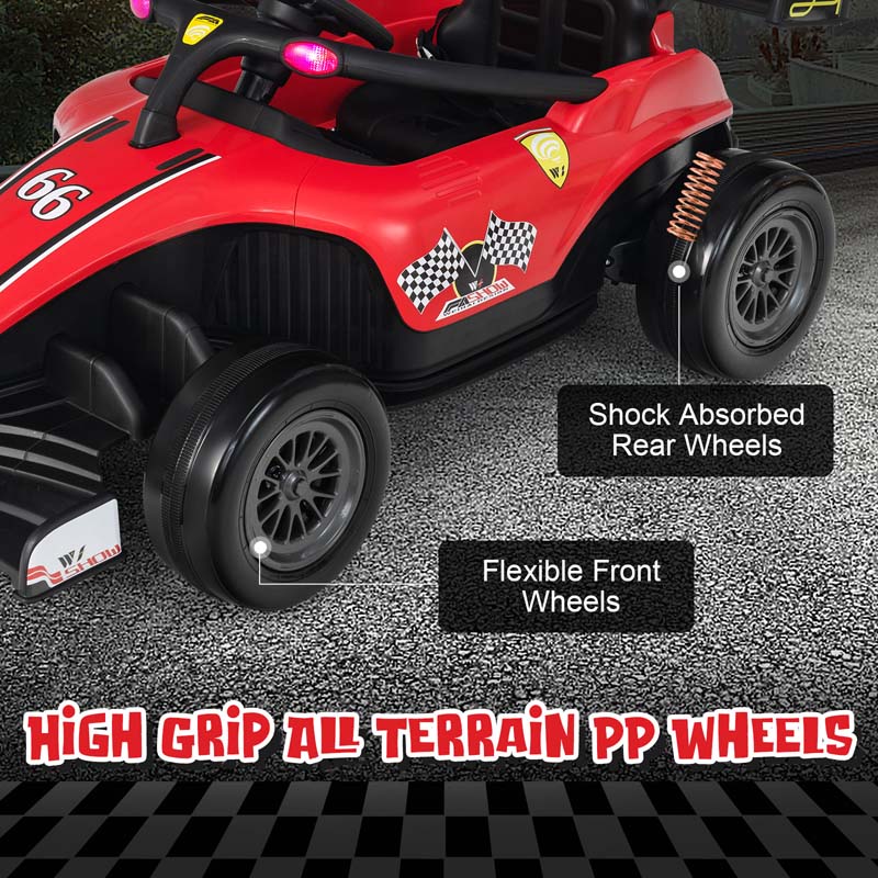 Kids Ride on Formula Racing Car, 12V Battery Powered Electric Racing Truck with Shock Absorbing Wheels