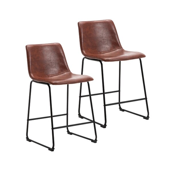 Porthos Home Enva Counter and Bar Stools Set of 2， PU Leather， Iron Sled Legs