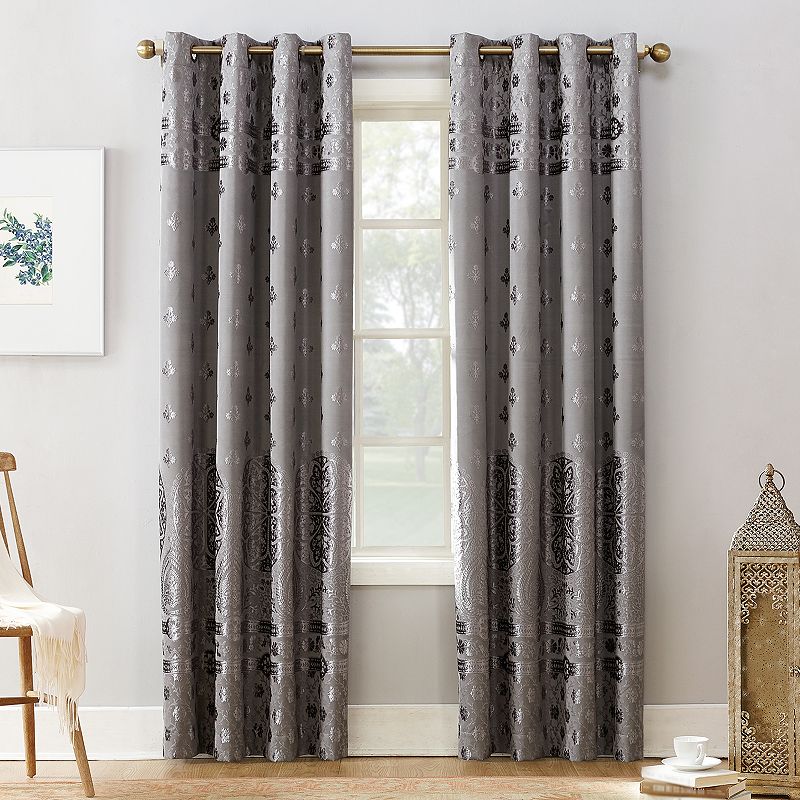 Sun Zero Elidah 100% Blackout Thermal Medallion Velvet Grommet Curtain Panel