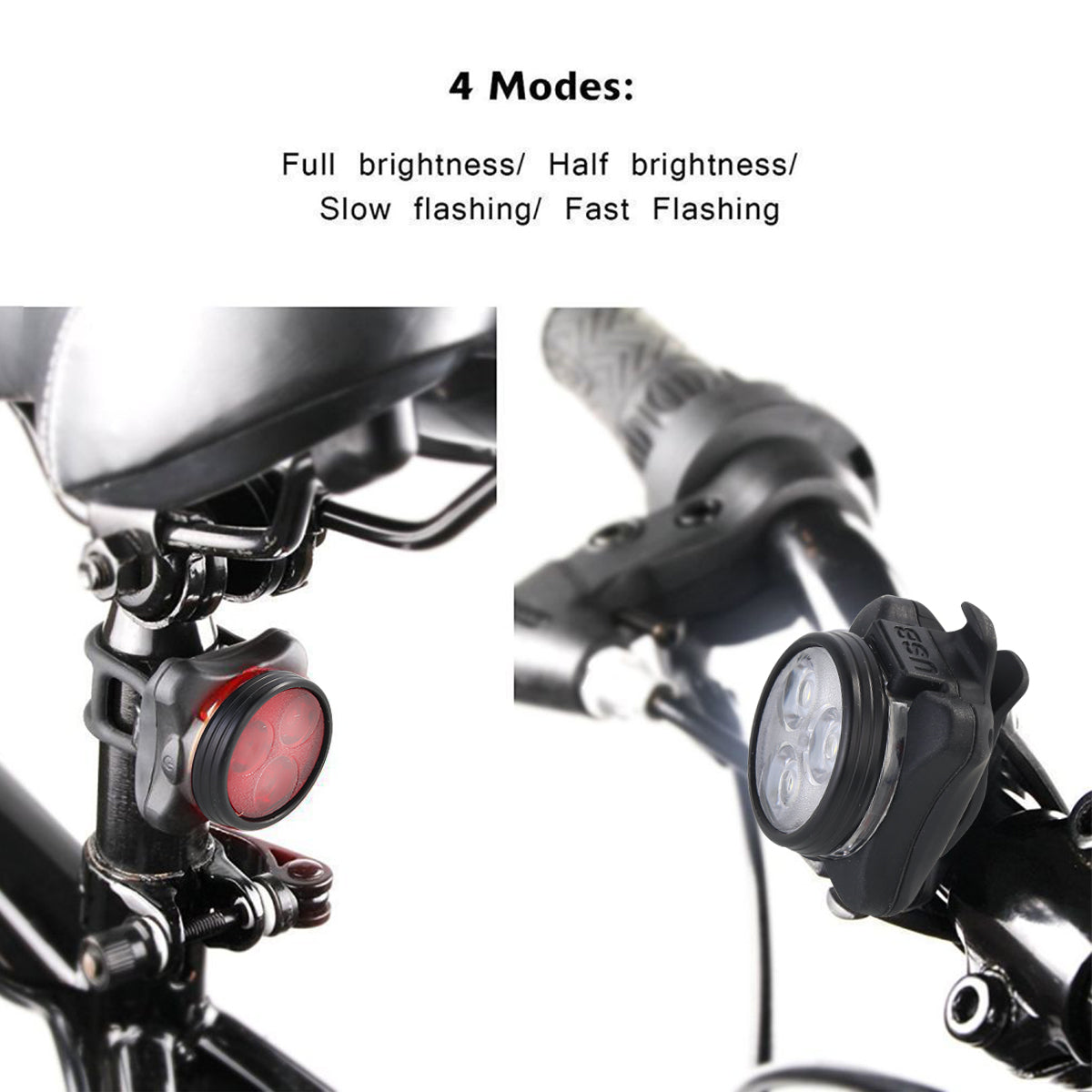 Bike Lights Set 3LED USB Rechargeable Bright Bike Light Front and Back Bike Tail light Safety Warning for Night Riding