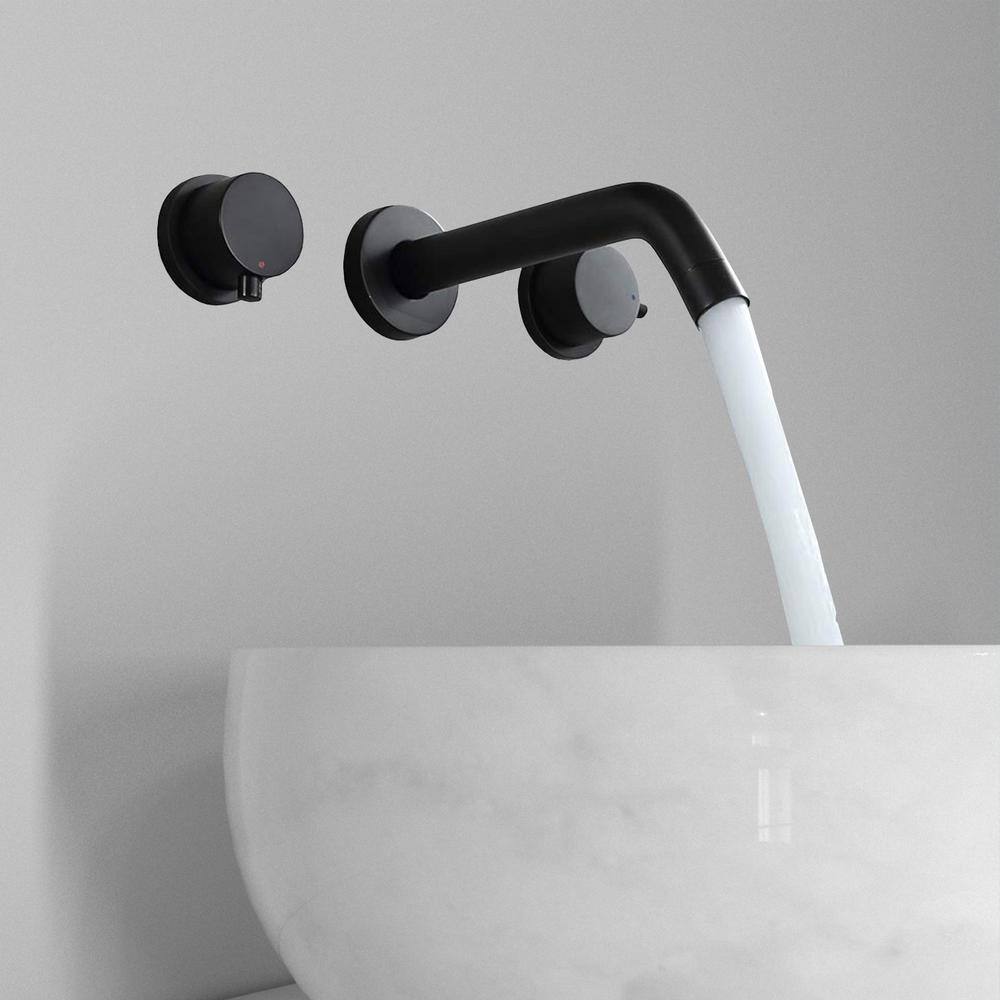 Satico Double Handle Wall Mounted Bathroom Faucet with Handle in Matte Black BF6500013RB