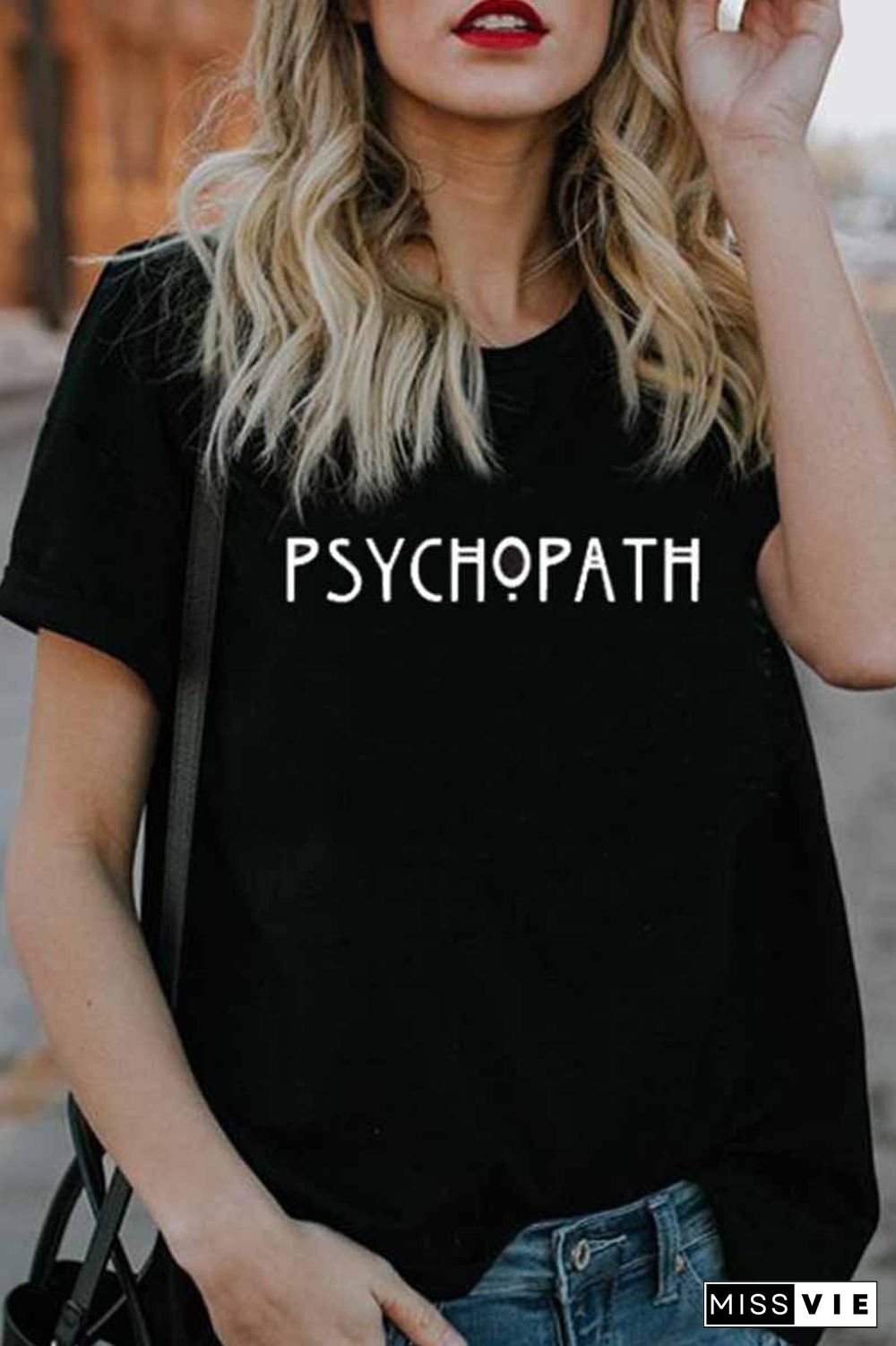 Letter Print Loose Black T-shirt