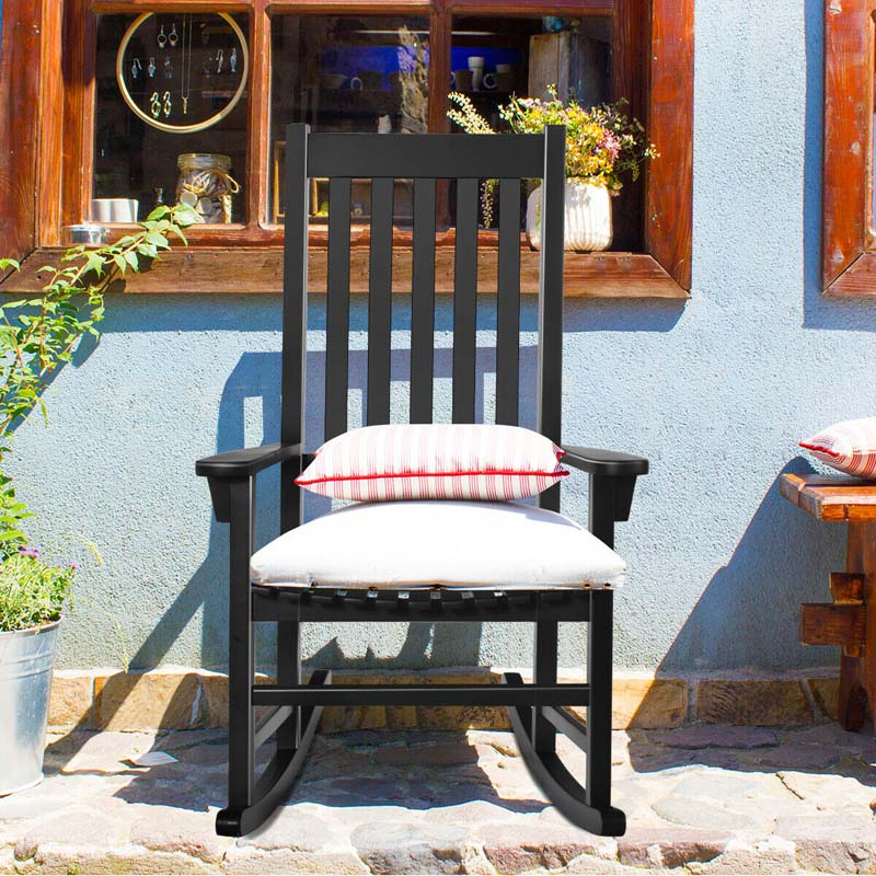 2 Pcs Acacia Wood Rocking Chairs High Back Outdoor Rocker for Porch Patio Lawn