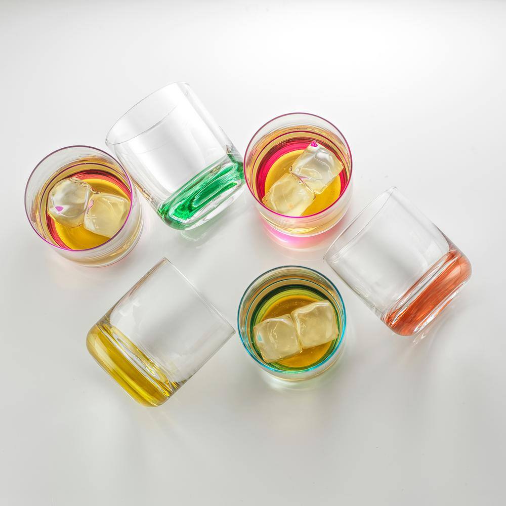 JoyJolt Hue 10 oz. Multi Colored Double Old Fashion Drinking Glass (Set of 6) JG10272