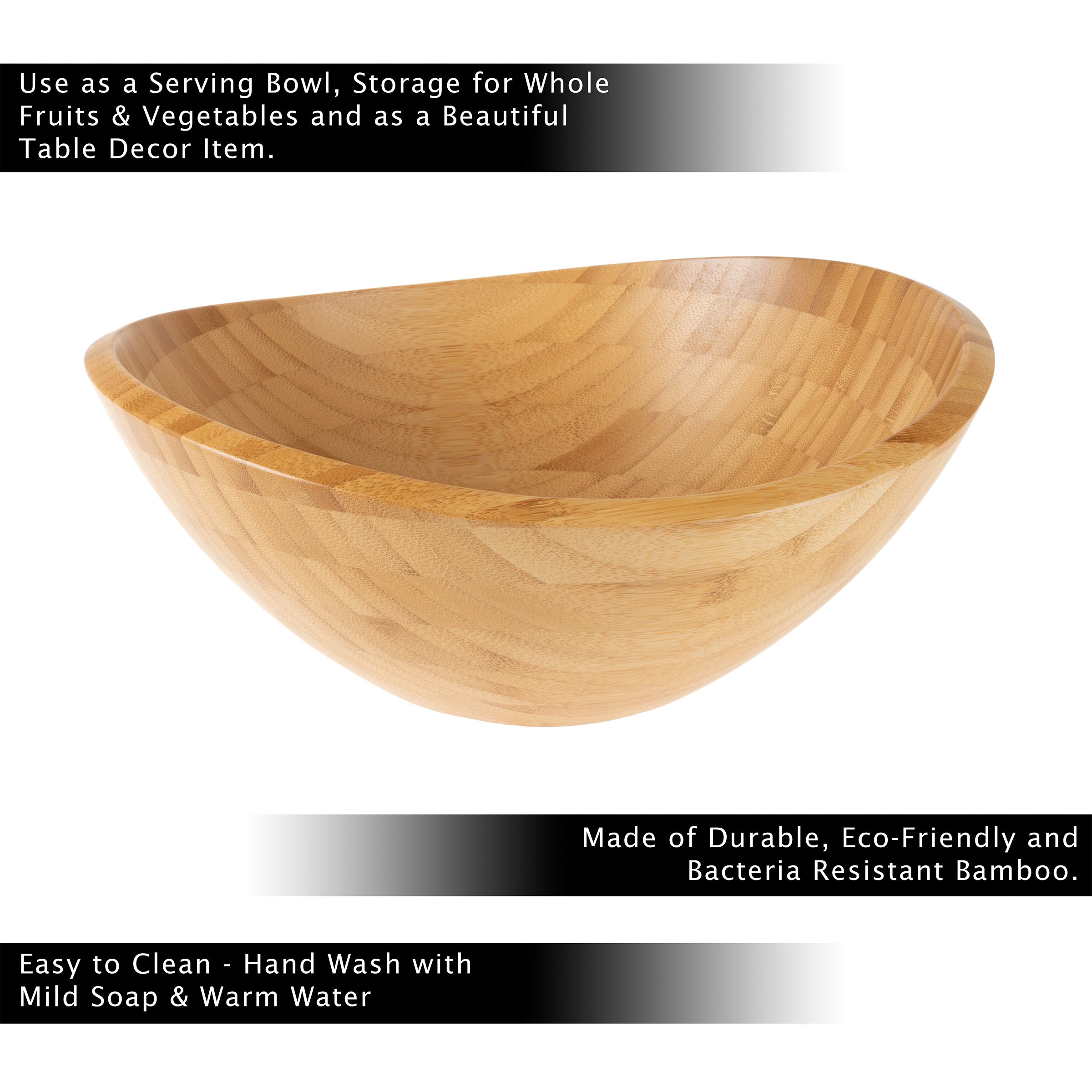 Classic Cuisine Large Bamboo Serving Bowl - Oval Wood Dish for Salad