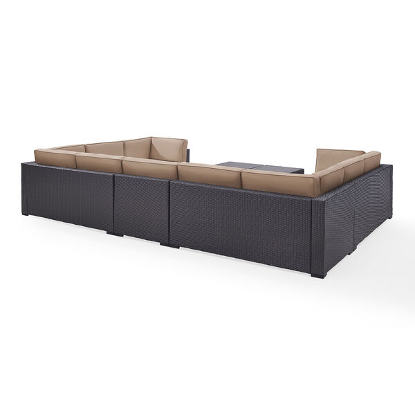 Biscayne 9 Person Outdoor Wicker Seating Set in Mocha - Four Loveseats， One Armless Chair， Two Coffee Tables