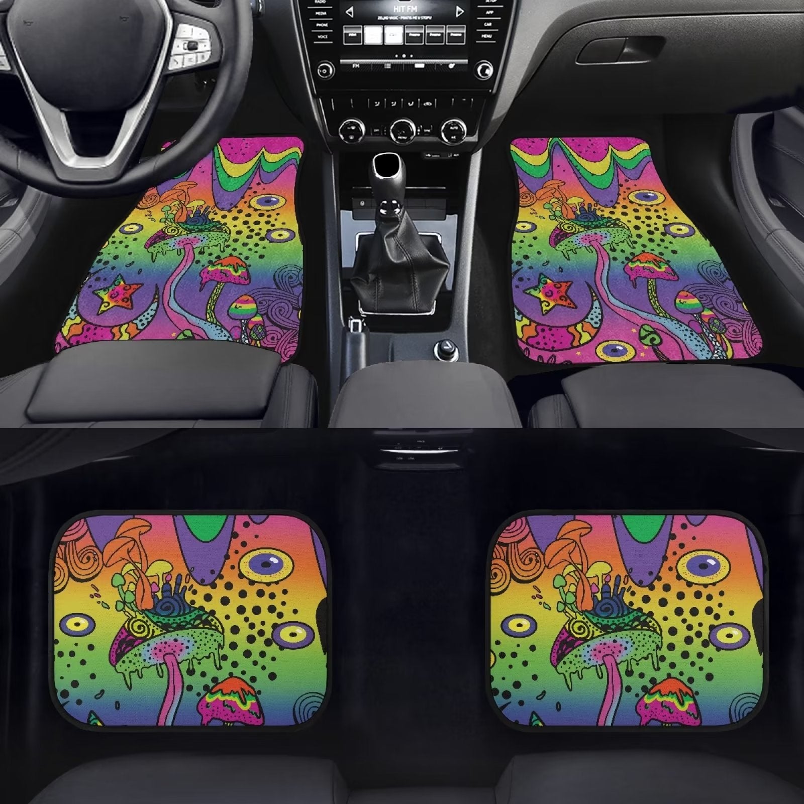 FKELYI Abstract Mushroom Car Floor Mat for Women Men 4 Packs Soft Car Foot Pads Hard-Wearing Rubber Contour Liners Floor Protectors for Cars SUVs Vans