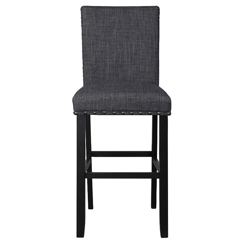 Bar Chair with Fabric Seat and Nailhead Trim， Set of 2， Gray