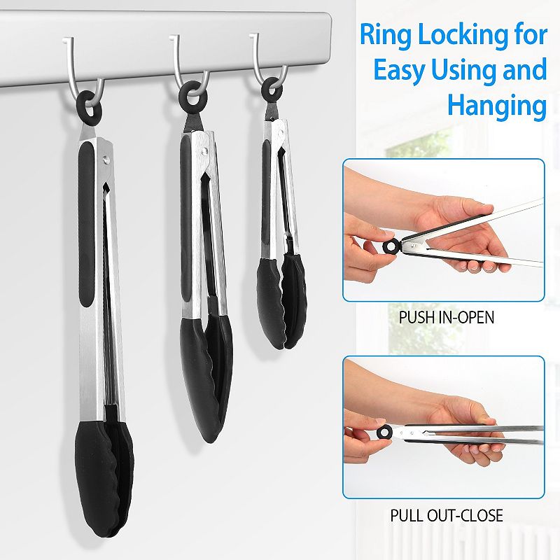 Silicone Kitchen Tongs， Stainless Steel， High Heat Resistance， Easy to Clean and Store