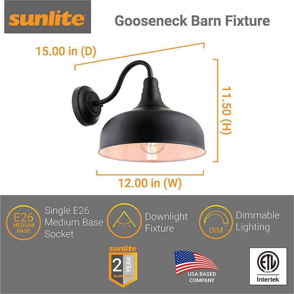 Sunlite 1-Light Black Steel Outdoor Gooseneck Barn Light Wall Mounted Sconce HD02240-1