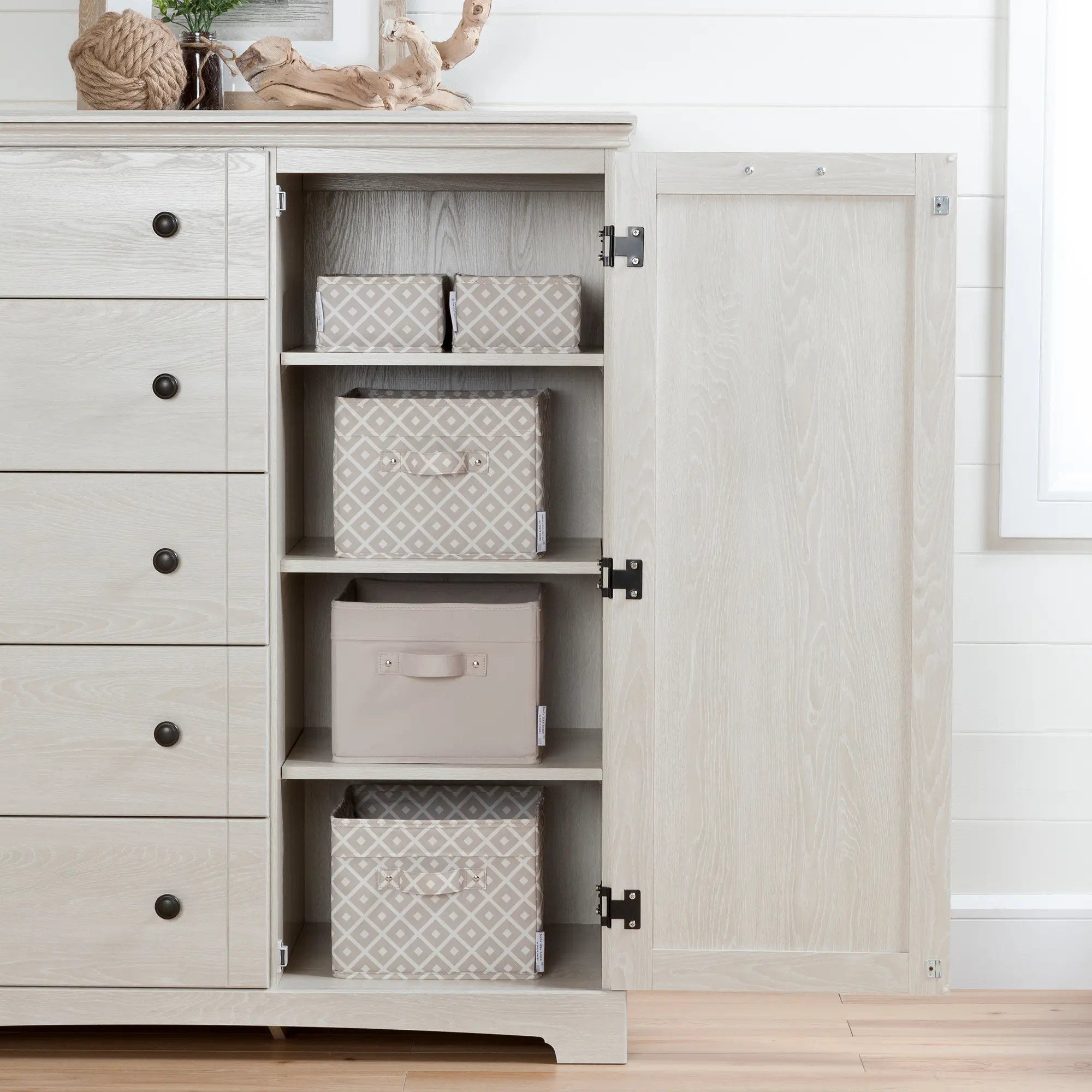 Lilak Winter Oak White Door Chest with Drawers - South Shore