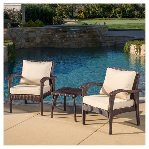 Honolulu 3pc Wicker Patio Chat Set With Cushions Brown Christopher Knight Home