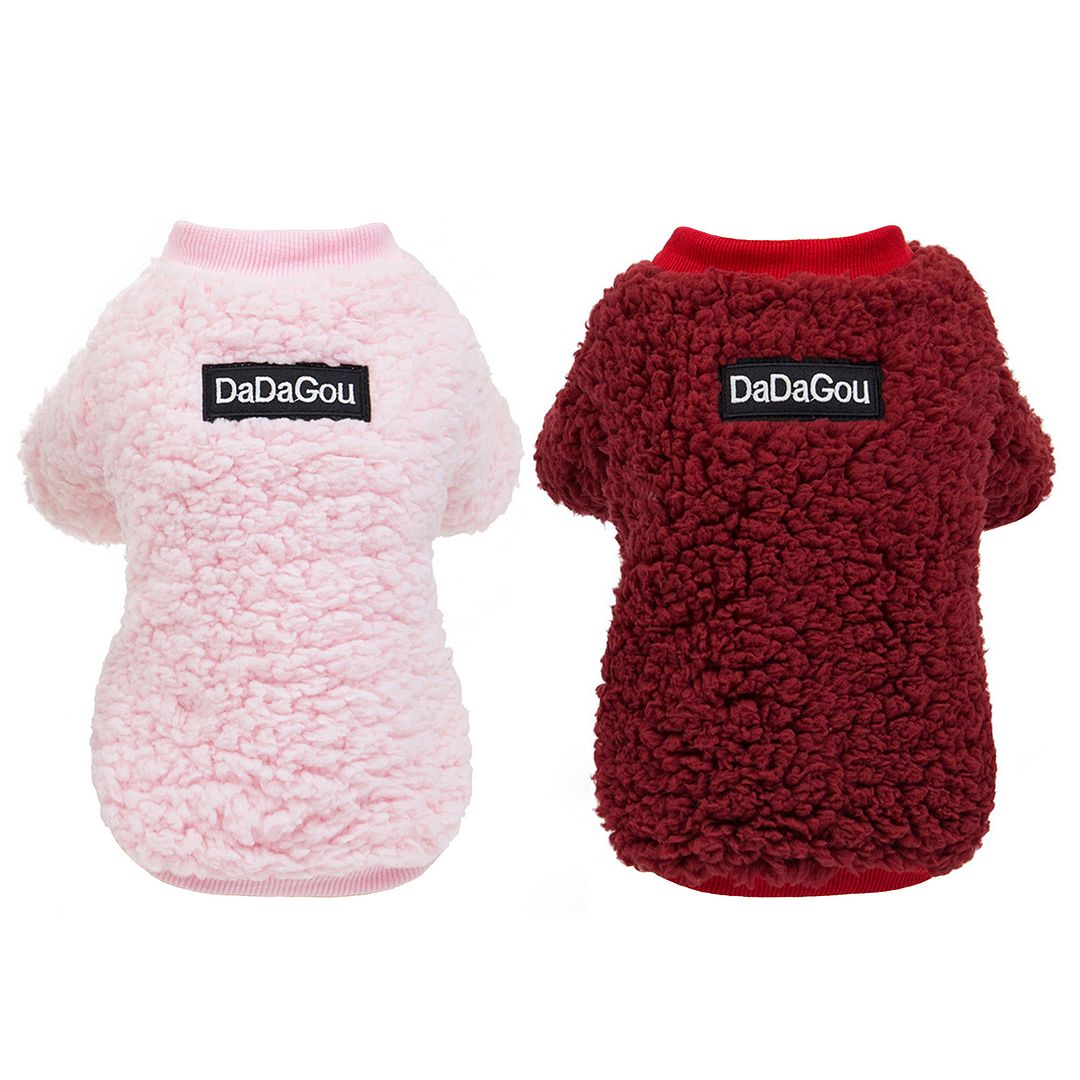 Hiheart 2-pack Pet Warm Coat Coral Fleece Vest for Small Senior Puppies and Cat Pink Red L