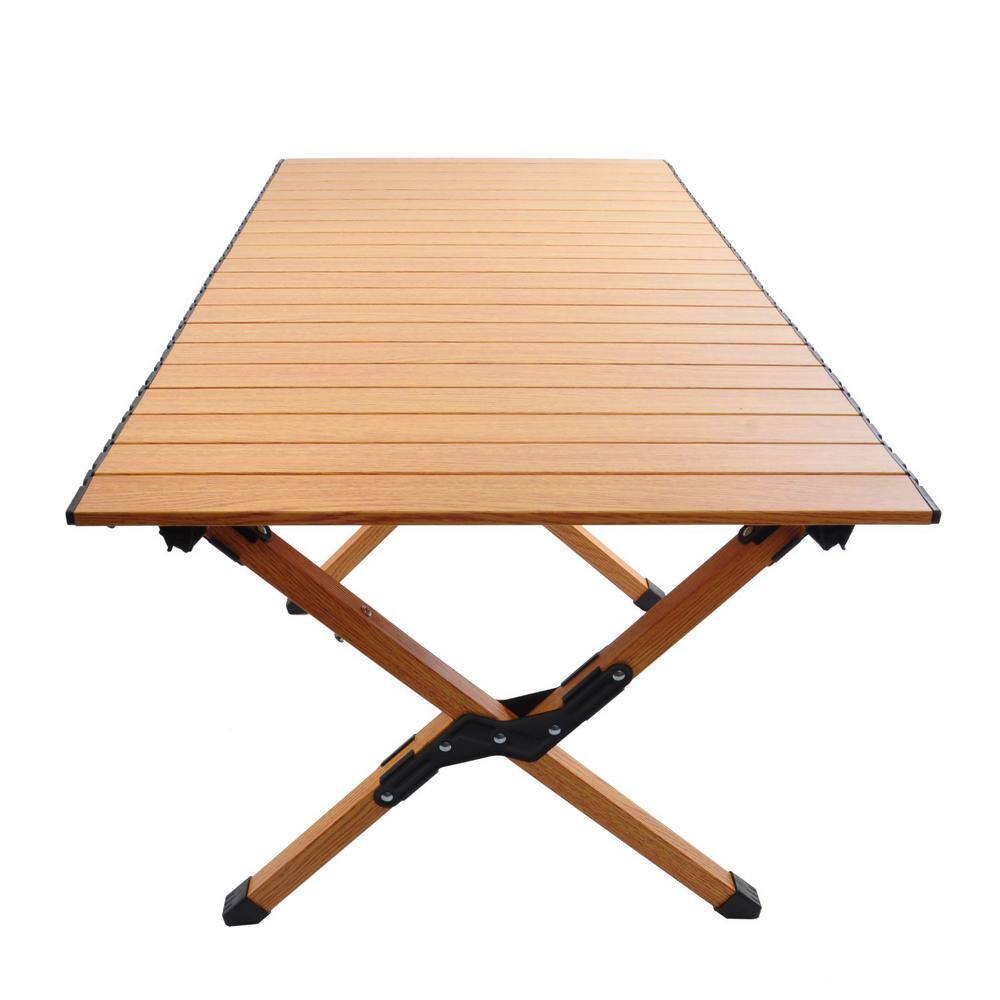 Tidoin Brown Rectangle Aluminum Alloy Outdoor Picnic Table with Folding X-Shape Leg and Storage Bag QD-YDW2-778