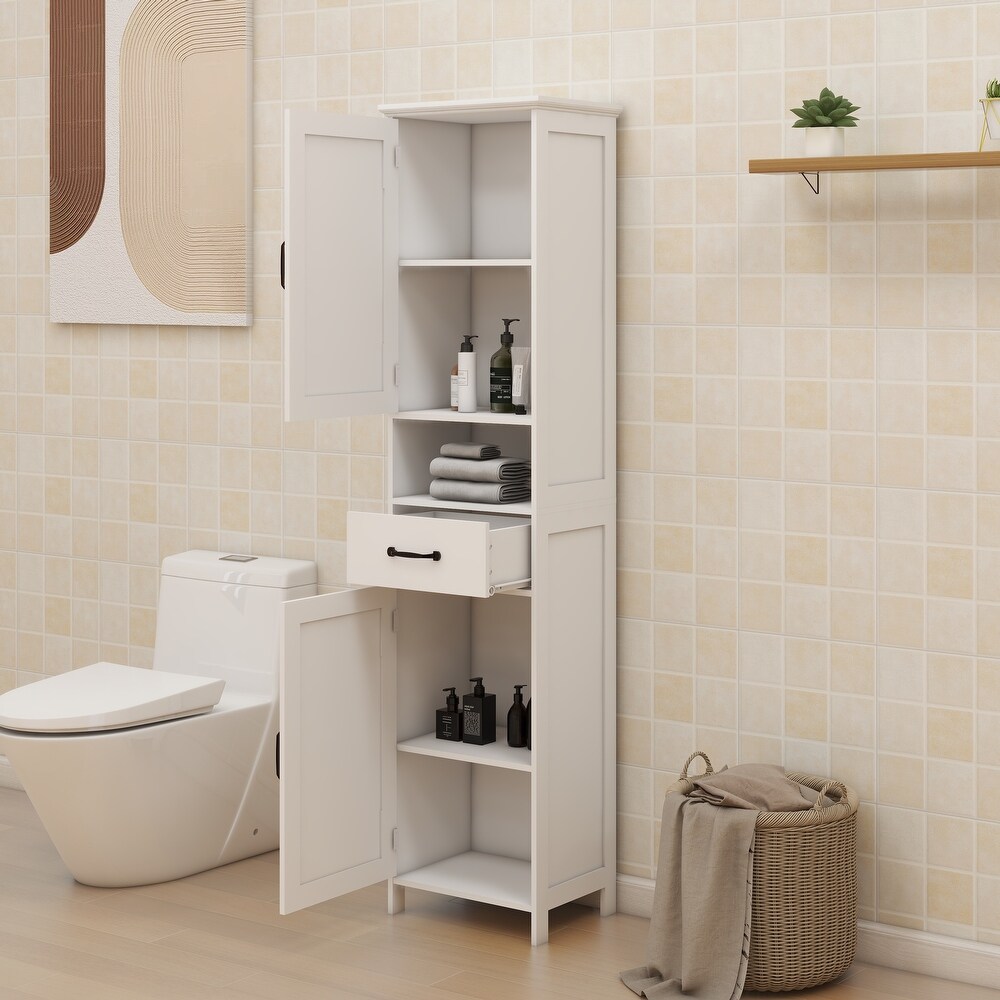 Tall Bathroom Storage Cabinet Narrow Floor Standing Cabinet  White