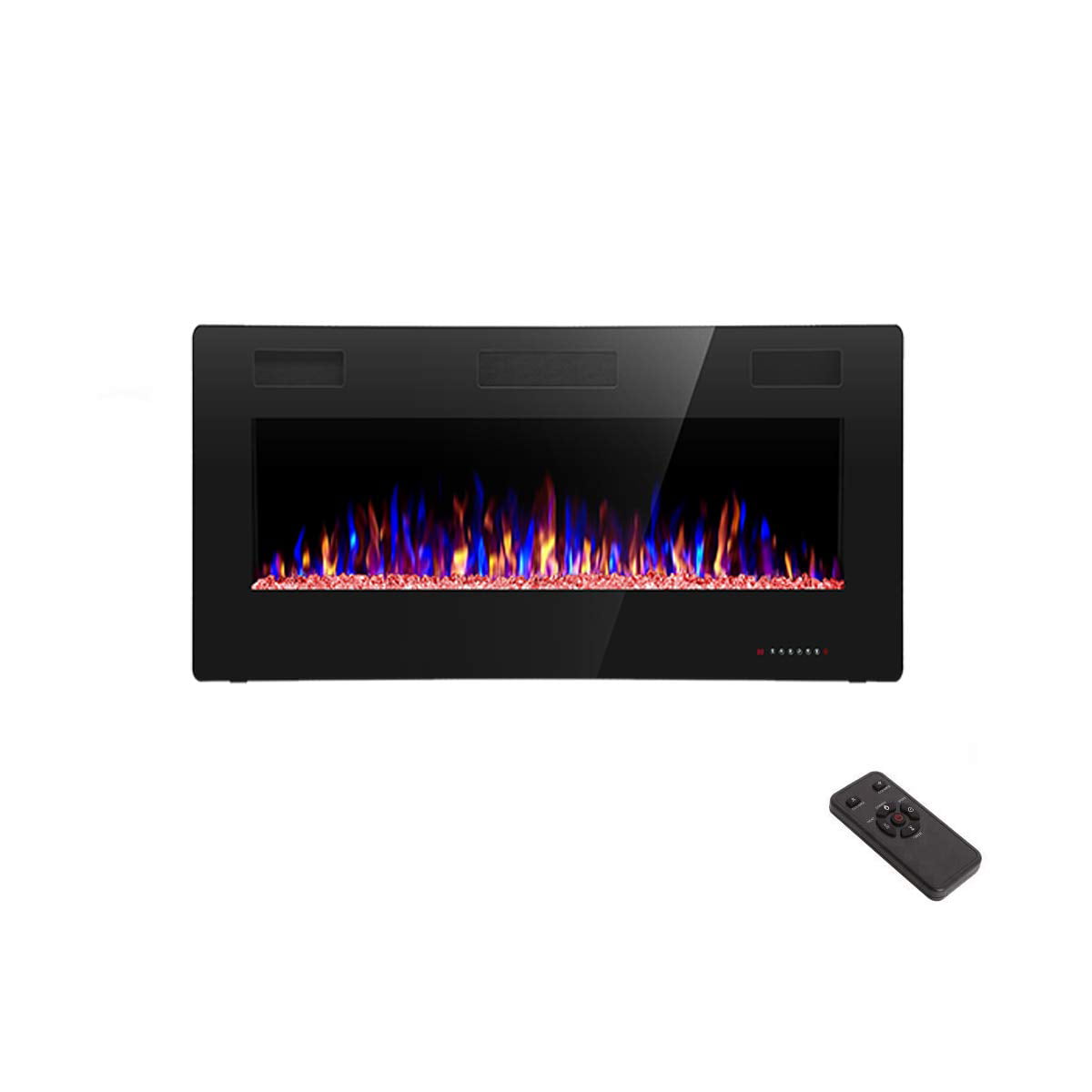 YUKOOL 36" Electric Fireplace Adjustable Flame, Flush/Wall Mount, Touch Screen, Remote