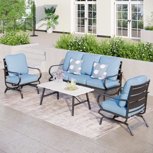 MAISON ARTS 5/7Seat Patio Conversation Set，Sofa Set with 2 x Single Sofa Chairs，1 x 3seater Sofa and Coffee Table/Ottomans