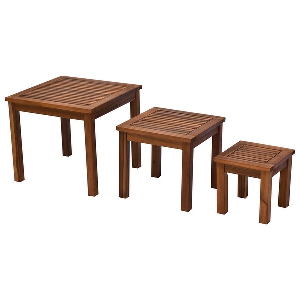 Outsunny 3 Piece Outdoor Side Nesting Table Patio Set with Acacia Wood Build and MultiFunctional Design