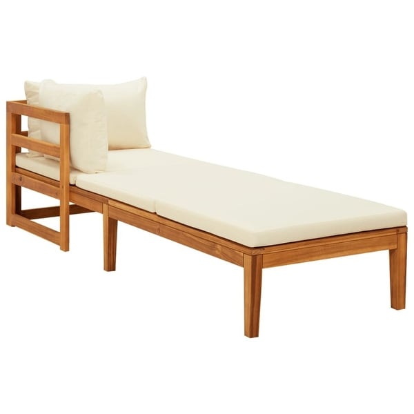 2 pcs Sun Loungers with Cream White Cushions Acacia Wood for Patio