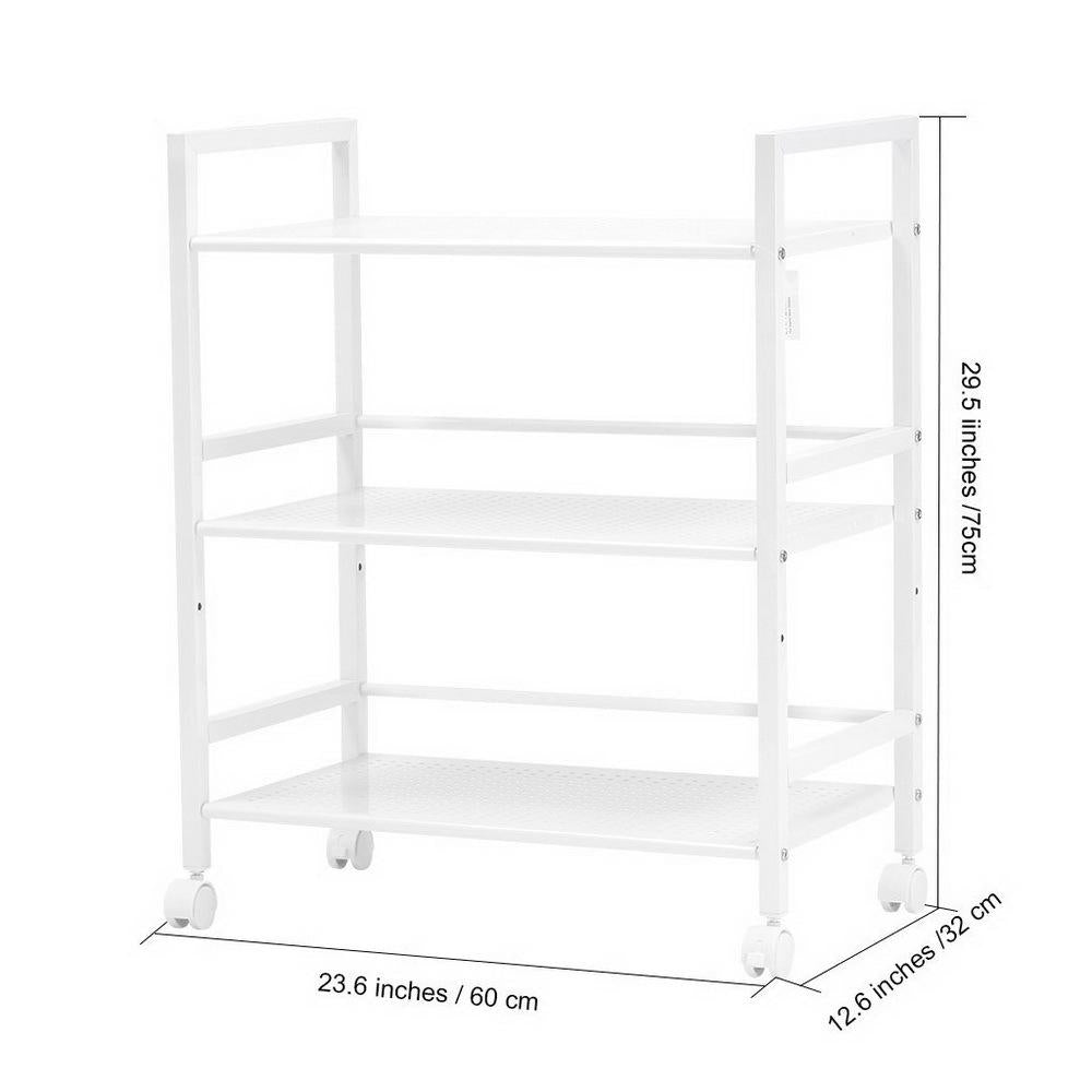 3 Tiers Rolling Cart， Kitchen Island for Home， Portable Storage Cart with Wheels， Movable Widen Rolling Storage Cart - White