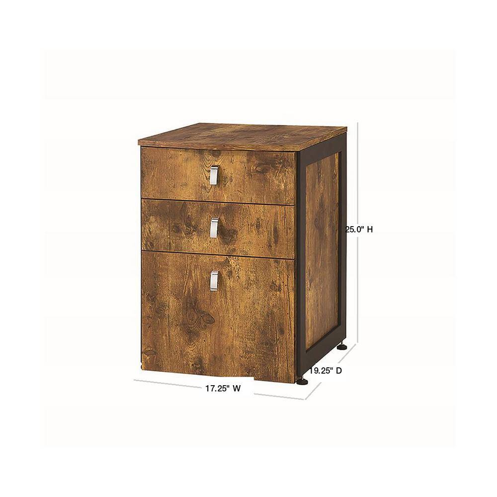 Coaster Home Furnishings Estrella 3-Drawer File Cabinet Antique Nutmeg and Gunmetal 800656