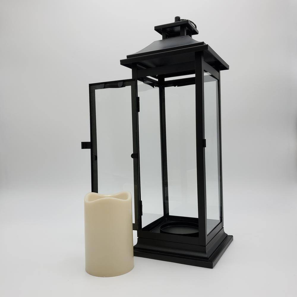 LUMABASE 6 in. x 17 in. Black Traditional Metal Lantern with LED Candle 90401