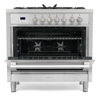 Cosmo Commercial-Style 36 in. 3.8 cu. ft. Single Oven Dual Fuel Range with 8 Function Convection Oven in Stainless Steel F965