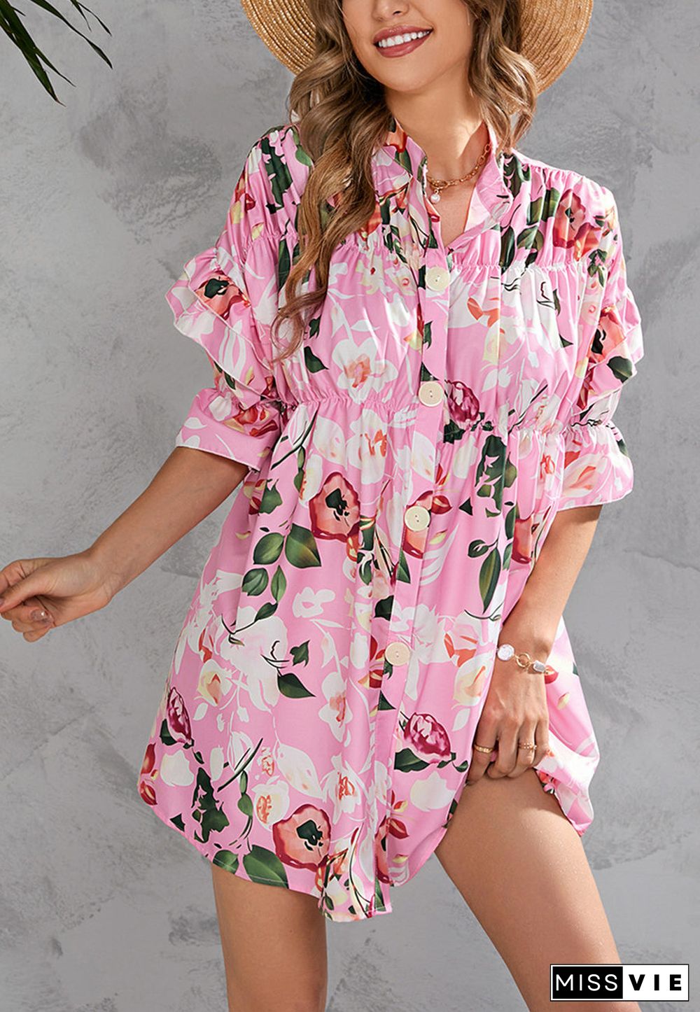 Printed Front Down Button Dress