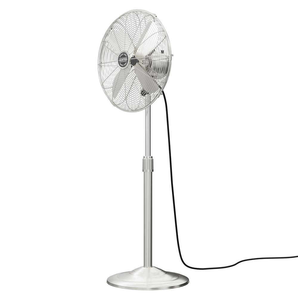 Hunter Classic 16 in. 3-speed Pedestal Fan in Brushed Nickel with Non-slip Base and Easy-Carry Handle 97317