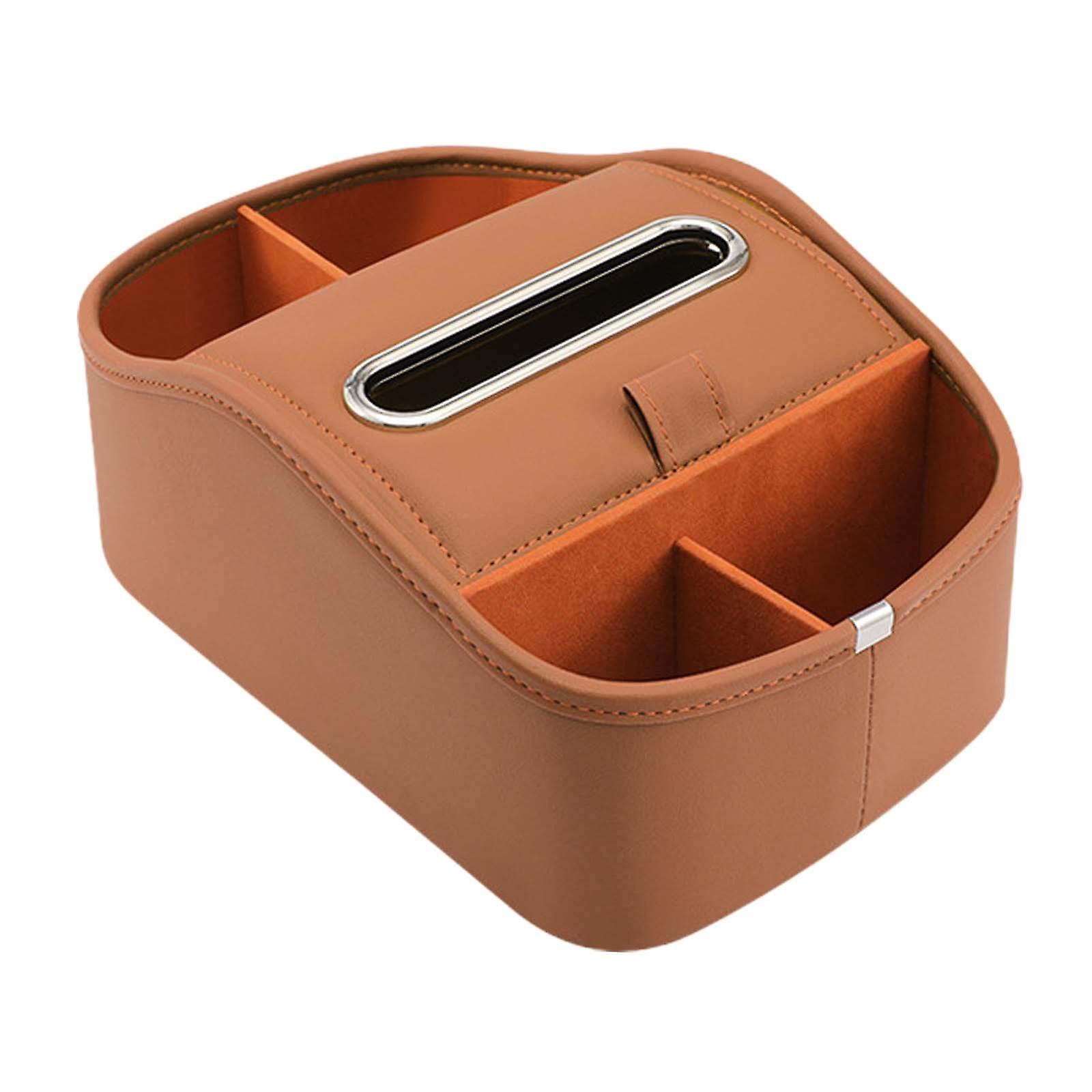 Car Armrest Storage Box Console Organizer For Lipstick Key Paper Towels Brown