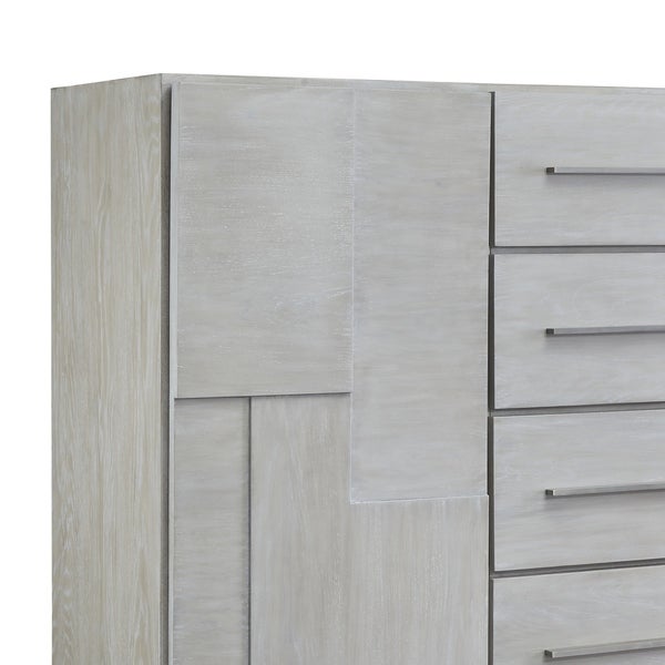 5 Drawer Wooden Chest with Bar Handles and Storage Cabinet， Cotton Gray - - 31052545