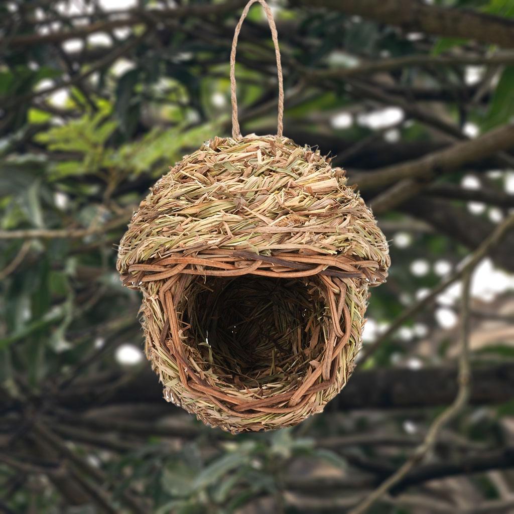 Hummingbird Bird House for Outside Hanging， Grass Hand Woven Birdhouses Natural