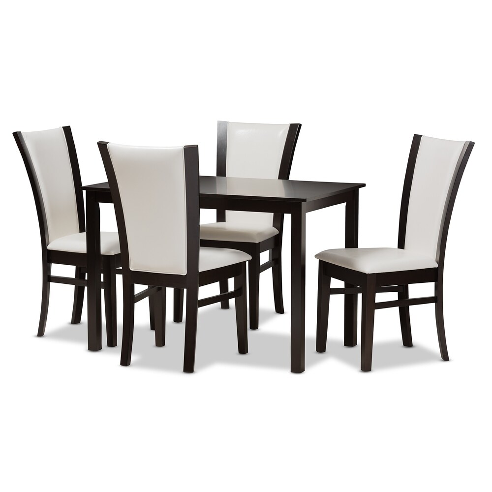 Contemporary 5 Piece White Faux Leather Dining Setby Baxton Studio