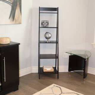 Adeptus 62.2 in. Black Wood 5-shelf Ladder Bookcase with Open Back 95078