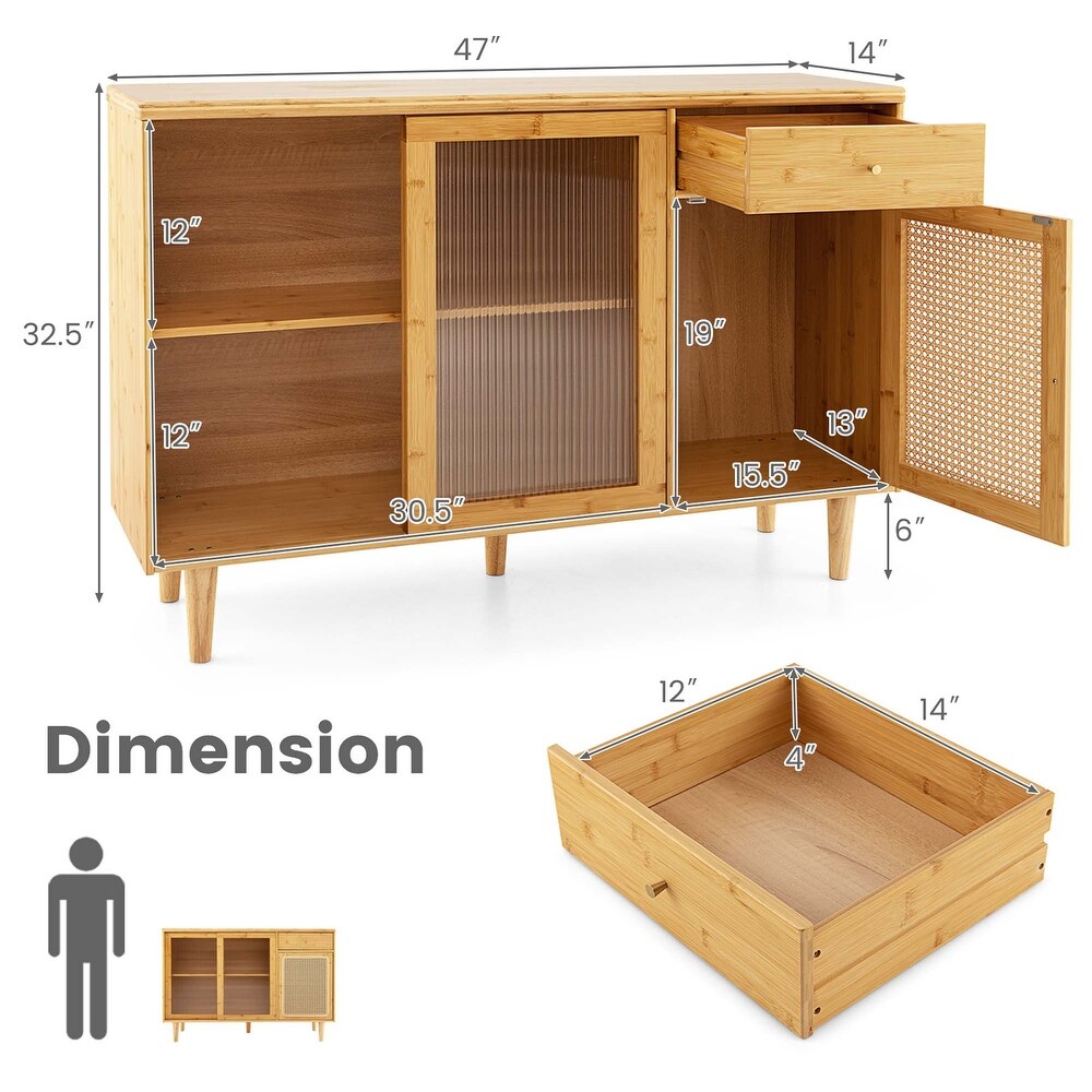 Costway Buffet Sideboard Cabinet Rattan Console Table with Sliding   See Details