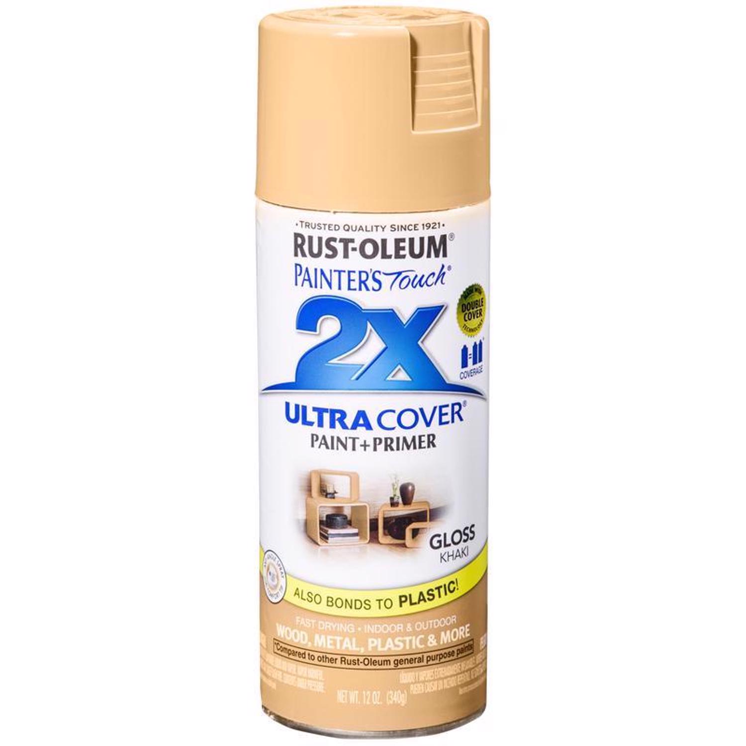 Rust-Oleum Painter\u0027s Touch 2X Ultra Cover Gloss Khaki Paint+Primer Spray Paint 12 oz