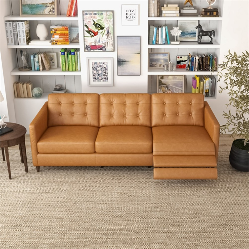 Leah Modern Tan Genuine Italian Leather Right Facing Power Reclining Sofa   Midcentury   Sectional Sofas   by Homesquare  Houzz