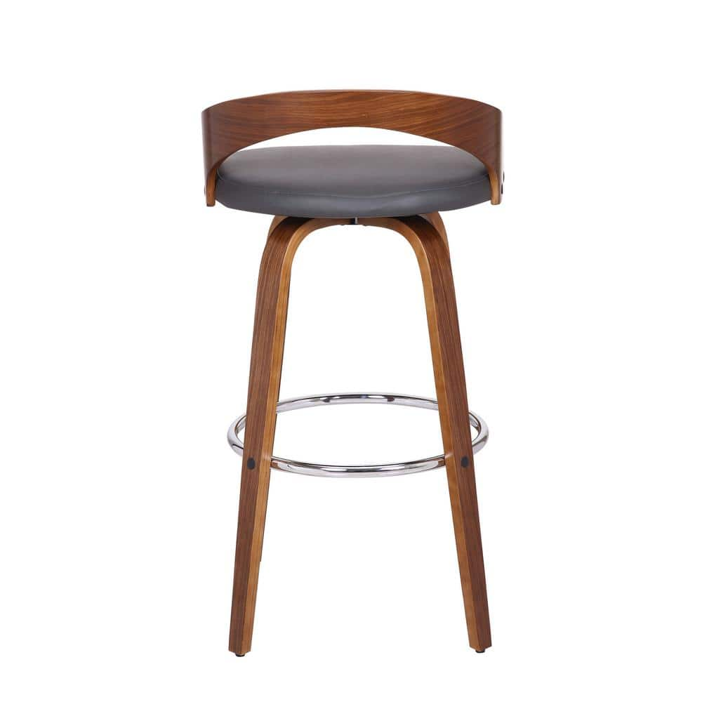 Armen Living Sonia Walnut Wood 30 in. Bar Height Bar Stool with Gray Faux Leather LCSOBAGRWA30