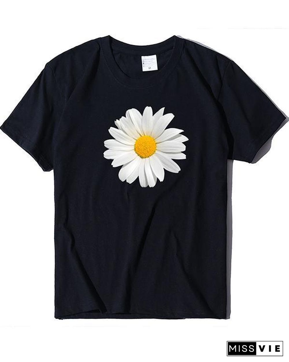 Flower Print T-shirt Ladies Short Sleeve Daily Tops