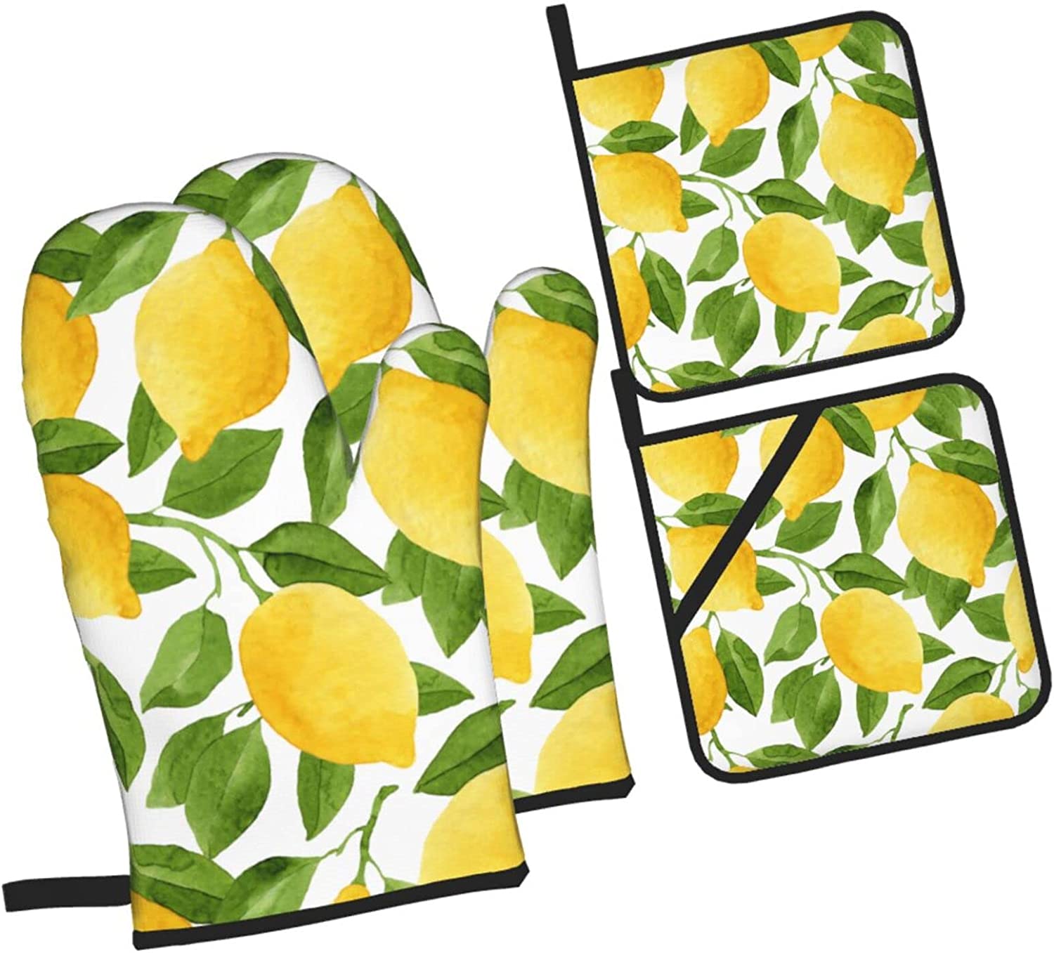 Sunflowers On Board Oven Mitts and Pot Holders Sets of 4 High Heat Resistant Summer Flowers Vintage Oven Mitts with Oven Gloves and Hot Pads Potholders for Kitchen BBQ Non-Slip Cooking Mi