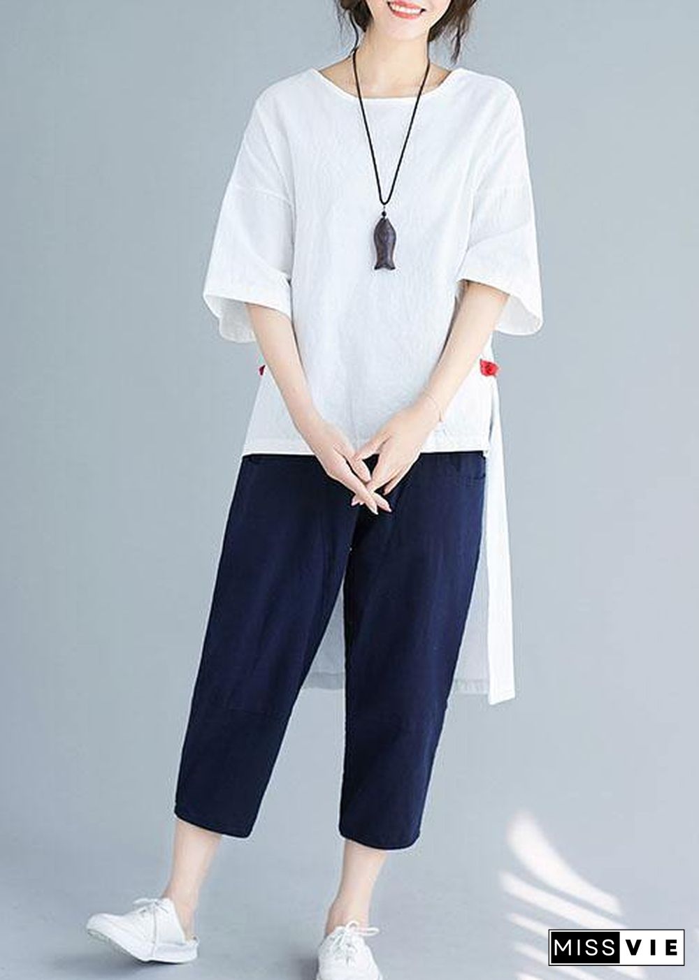 New women's solid color five-point sleeves white shirt casual harem pants two-piece